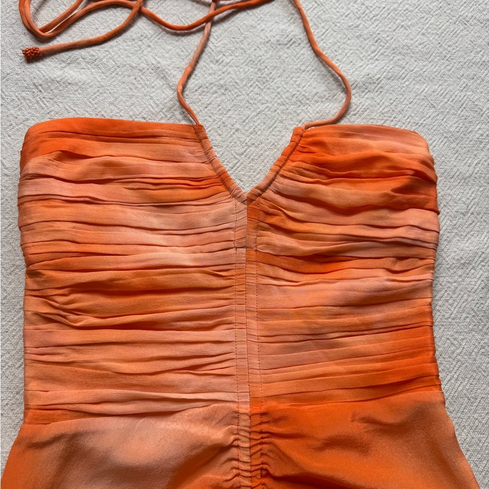Maria Cher Alagon Toribia Tangerine Silk Ruched Maxi Dress XS - Picture 5 of 10